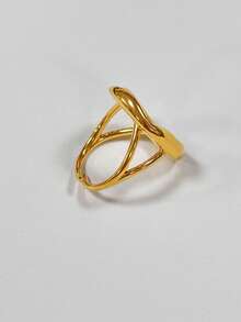 1 PIEZA Anillo chapado en oro de 18K hecho de acero inoxidable (El diámetro del círculo es demasiado grande, puede comprarlo en un tamaño talla grande pequeño de acuerdo con el tamaño de uso habitual) - Amarillo Oro - Ver 12