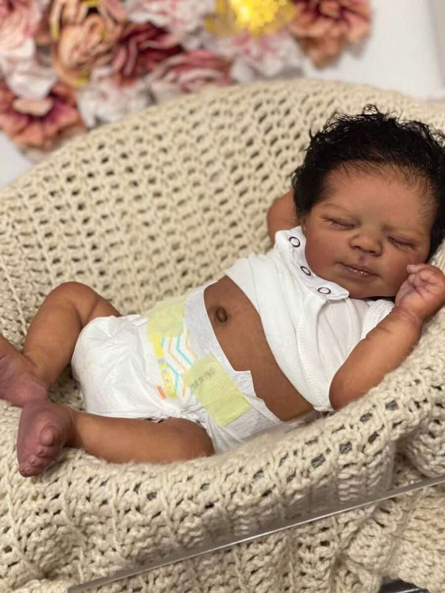 Reborn Baby Doll Black  Silicone Full Body 18 Inch Washable Realistic Vinyl Baby Dolls Lifelike African American Baby Doll Real Life Toddler Dolls - 黑色 - 查看 1