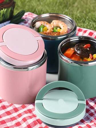 1 个保温食品容器，650~1000 毫升汤容器午餐盒，耐用防漏平底不锈钢便当盒带手柄，早餐杯，适合办公室工作人员的单层便携式燕麦杯，密封汤杯耐热带盖，大容量便当盒，适用于办公室工作、旅行、户外野餐、学校、真空午餐盒、食物保温或冷却、返校季节、厨房食品容器、圣诞礼物