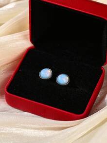 6/8/10mm Natural Stone Round Bead Stainless Steel Stud Earrings, Agate/Crystal/Faux Pearl And Other Natural Materials, Lucky Stone Healing Stone Energy Boosting, Fashion Jewelry Earrings For Women