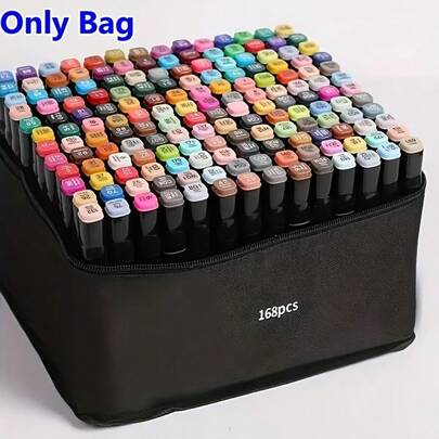 A Set Of 168 Markers, Including A Large-Capacity Storage Box, A Multifunctional Canvas Pen Holder, And A Portable Folding Pencil Case, Perfect As A Holiday Gift For Storing 168 Colored Pens(Only The Bag, No Marker)
