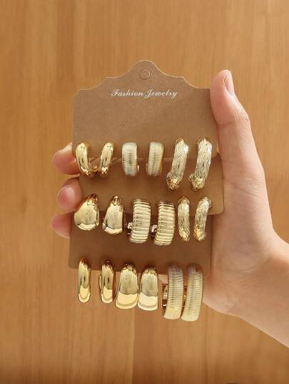 Set de 6 a 18 piezas de aretes de gota con forma de C retorcida de lujo en color dorado, adecuados para mujeres, aretes de metal geométricos redondos de moda, conjunto de aretes circulares vintage exagerados y creativos