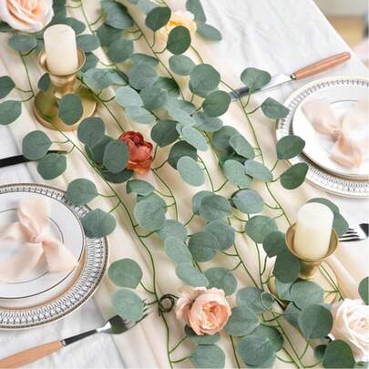 1pc/6pcs/12pcs Eucalyptus Wreath, Artificial Eucalyptus Leaves Greenery Wreath, Garland For Wedding Party Fireplace Bedroom Wall Room Decor, Christmas Decor, Tabletop Greenery Wreath, Spring Wreath Vine For Wedding Party, Table, Bedroom, Wall Room Decoration