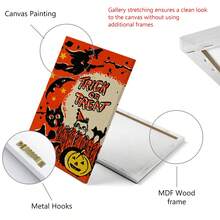 1 pièce Affiche sur canevas de sorcière volante, citrouille fantôme, style décoratif de festival des chats fantômes. Murales d'intérieur, impressions d'affiches, cadeaux muraux, chambre, bureau, salon, café, décoration murale, maison, décoration de dortoir, cadre photo au choix, décoration d'Halloween, décoration d'automne, décoration de chambre.