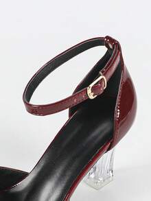 2.5" Pointed Toe Chunky High Heel Casual Women Shoes, Heel, Fall, Autumn - Red - View 9