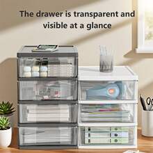Clear Desktop Storage Box With Drawer & Small Plastic Snap-Lock Box Heightened Table Organizer Office Storage Plastic Storage Cabinet For Stationery Student Desk Accessories Cosmetics, Back To School - Multicolor - View 1