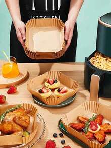200/100 Pieces 8"/6.3" Disposable Air Fryer Mat, Square/Round Air Fryer Paper Liners, Paper Bowl For Basket, Baking Tray, Oven Accessories, Cooking Tools, Kitchen Utensils, Kitchen Accessories
