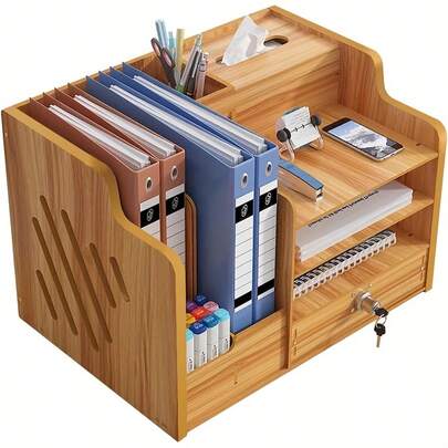 Office Paper Organizer For Desk, Wooden File Holder, Office Desk Organizer, Stackable Paper Trays For Home, Office, School, Classroom