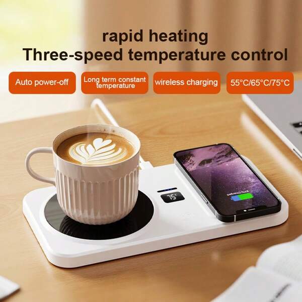 1pc New Thermostat Coaster, 2-In-1 Heating And Wireless Charging, Smart Coffee Cup With Wireless Charging For Phone, Earphone, Watch, Suitable For Office, Home, Gift, Birthday, Christmas