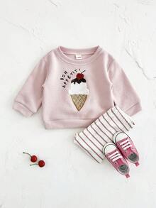 2 件套女婴服装冰淇淋刺绣休闲运动衫和抽绳长裤，春夏
