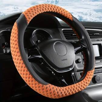 D-Shape Car Steering Wheel Cover Universal 14.5-15 Inch, Breathable Fabric, Anti-Slip,Warm In Winter And Cool In Summer
