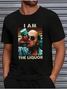 Trailer Park Jim Lahey "I AM THE LIQUOR" Graphic T-Shirt - Black Retro Stripes & Bold Text Print, Unisex Regular Fit Cotton Crewneck Tee For Men & Women, Casual Pop Culture Gift, Allseason Apparel, Crewneck Shirt, Nontransparent Fabric - 黑色 - 查看 1