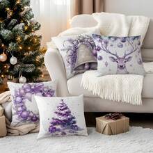1 Stück/4 Stücke lila Weihnachtsthema Muster Kissenbezug, einseitig bedruckter Kissenbezug, geeignet für Wohnzimmer, Schlafzimmer, Heimdekoration, ganzjährig