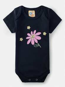 Body Bebê Manga Curta Florzinha Preto 0308 - Ola Kids - Preto - Visão 1