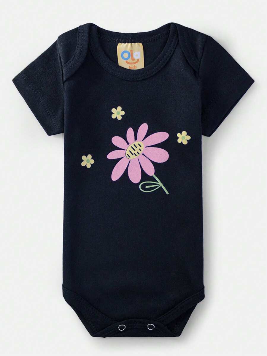 Body Bebê Manga Curta Florzinha Preto 0308 - Ola Kids - Preto - Visão 1