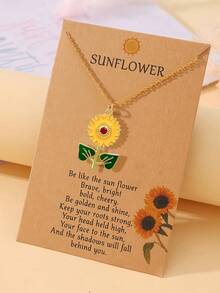 Goodwaro 1pc Delicate Rhinestone Inlaid Choker Necklace, Sunflower & Blessing Pendant, Women - Diamond-studded Sunflower - View 7