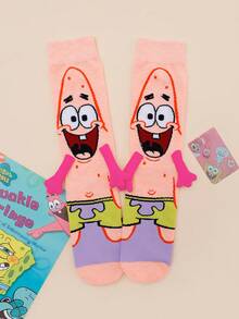 SpongeBob SquarePants 半双可爱卡通海绵宝宝主题磁性情侣/闺蜜袜，个性十足的中筒袜，适合休闲、约会等场合。 - 彩色 - 查看 12