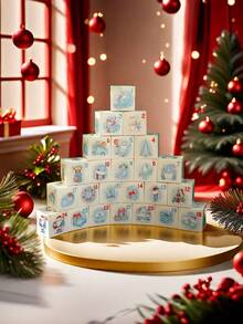 24 Stücke Weihnachts-Adventskalender Boxen 24 Tage Countdown bis Weihnachten Geschenkboxen mit Aquarellblauer Nummer Machen Sie Ihren eigenen Adventskalender Weihnachtsparty Winter Feiertags Dekorationen