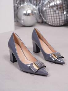 Women's Plus Size Fashion Green Pointed Toe Decor Solid Color Comfortable Chunky High Heel Shoes, Autumn/Winter