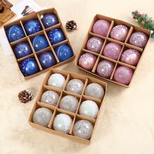 9 pièces/boîte, boules de décoration d'arbre de Noël de 8 cm/3,1 po de diamètre, boules décoratives colorées suspendues pour salon, chambre à coucher, décoration de fête de vacances, pendentifs de décoration de Noël, décoration de la maison, décorations de Noël, décoration de pièce d'hiver