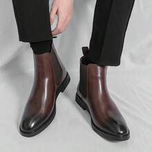 Men's Chelsea Boots Leather Lightweight Casual, Ankle Boots Men's Classic Elastic Formal Boots Botas Para Hombre Men Boots - 棕色 - 查看 4