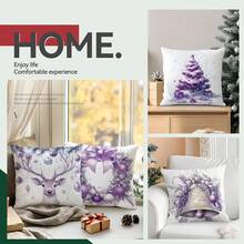 1 Stück/4 Stücke lila Weihnachtsthema Muster Kissenbezug, einseitig bedruckter Kissenbezug, geeignet für Wohnzimmer, Schlafzimmer, Heimdekoration, ganzjährig