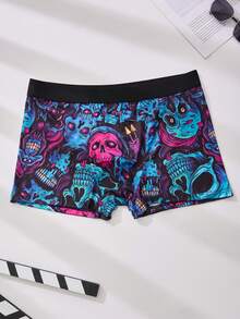 5 Piece Set Of Men's Shorts, Halloween Skull Pattern, Soft And Skin-Friendly Fashionable Men's Underwear, Men's Boxing Shorts