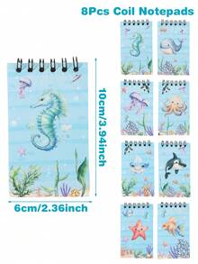 8本迷你海洋动物主题螺旋笔记本，卡通海洋生物便签本，海洋动物主题派对礼品，生日派对礼物，派对游戏奖品，礼品装饰螺旋笔记本，撕页式记事本，便携式口袋迷你笔记本，适合日常使用，办公及学习用品，学生礼物，返校奖励，派对礼品，文具，日记本，便签本，笔记本 - 海洋動物 - 查看 11