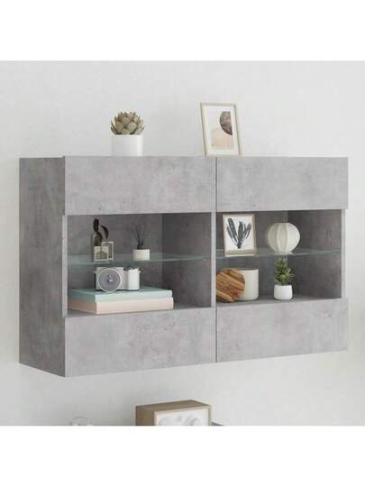 VidaXL TV Wand Unit LED Lighting 98.5x30x60.5 Cm Concrete Grijs