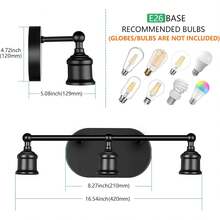 Bathroom Light Fixtures, 3-Light Matte Black Modern Vanity Lights, Vintage Wall Sconce Lighting, Bathroom Wall Lamp, E26 Base Porch Wall Lamp For Mirror Living Room Cabinet (Bulbs Is Not Included) - Black - View 7