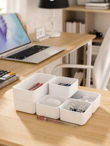 9/6/5/4 piezas de caja de almacenamiento de plástico blanco, juego de cajones de almacenamiento, bandeja de almacenamiento de cajón multifuncional para baño y tocador, caja de almacenamiento de cosméticos, dormitorio, herramientas pequeñas de cocina y oficina