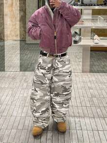 垃圾摇滚哥特 Y2K 风格男士时尚休闲街头宽松个性青年运动学院直筒休闲迷彩牛仔裤 - 彩色 - 查看 2