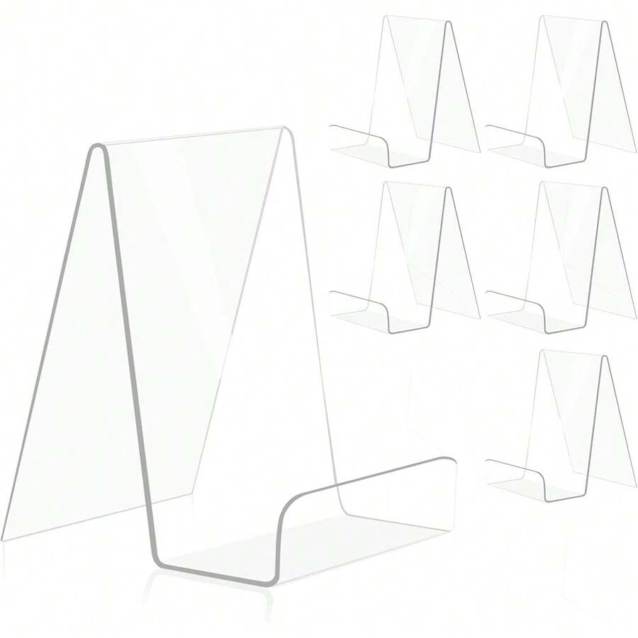 New 6 Pack Acrylic Book Stand Clear Book Display Easel Holder For Displaying Tablets Newspaper MagazinNotebooks Textbooks CDs - Bening 2mm/Tebal 6 Besar - View 1