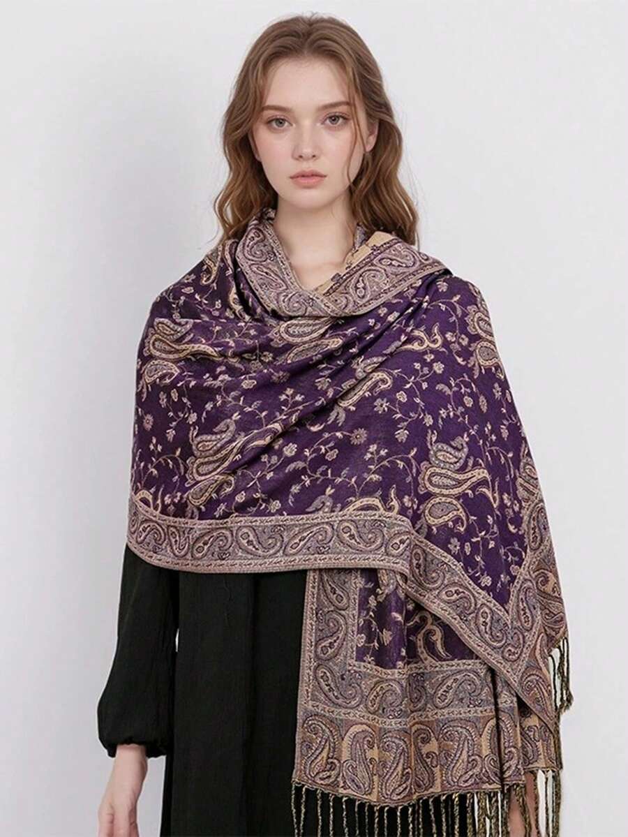 1 pezzo Sciarpa/Scialle decorativo da donna alla moda e caldo con stampa a motivo di anacardi, Hijab classico paisley e scialle hijab per abaya
