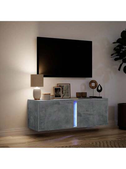 VidaXL TV Wand Unit LED Lighting 100x31x35 Cm Concrete Grijs view 5