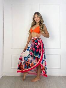 Beach Cover-Up Pareo Skirt Silky Printed Beach Sarong Wrap Cover-Up - Hoa đầy màu sắc - Xem 2