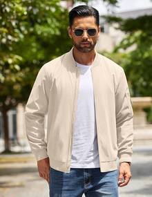 - chamarra ligera para hombre, estilo casual, rompevientos con cierre, para exteriores - Caqui claro - Ver 6