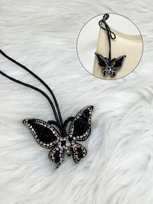 1pc Handmade Beaded Butterfly Bag Charm, Elegant Minimalist Accessory - Black - View 3