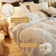 Plush Shaggy Duvet Cover Set, Ultra Soft Fluffy Bedding Sets 3 Pieces (1 Fuzzy Comforter Cover + 2 Pillow Cases), Zipper Close (, Pink), Luxury Bedding - 淺褐色的 - 查看 6
