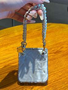 时尚水波纹透明手机壳适用于三星 Galaxy Z Flip 7 Z Flip6 ZFlip 5 ZFlip 4 ZFlip 3 5G 珍珠手链透明保护后盖 - 無色 - 查看 7