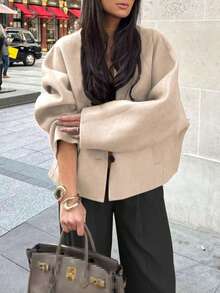 Women's Casual Solid Color Jacket, Versatile For Daily Wear, Autumn/Winter - Apricot - View 5
