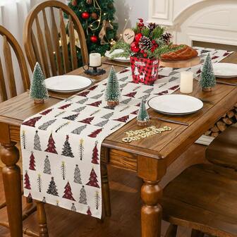 1pc Christmas Tree Table Runner, Seasonal Winter Holiday Dining Table Decor For Indoor Outdoor Party, Fun Christmas Decoration