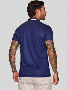 MEN'S POLO COLLAR SHIRT CASUAL BUTTON SLIM T-SHIRT PROMOTION - Navy Blue - View 6