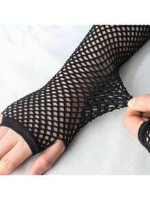 Fingerless Long Fishnet Gloves, Suitable For Cosplay, Stage Performance, Party, Mesh Gloves For Women