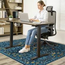 Floral Office Chair Hardwood & Tile Floor, 48x60 Desk Chair Home Office, Under Desk Rug Rolling Chair, Non Slip Computer Chair Mats, Low-Pile Carpet Protector Rug, Office Essential - Dark Blue - View 2