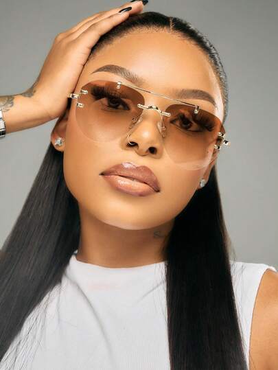 1pc Metal Double Beam Glasses Toad Glasses Frameless Personalized Fashion Glasses Versatile Elegant Casual Women's Glasses Suitable For Daily Wear Street Photography Vacation Travel Summer Beach Accessories Women's Accessories Back To School Wear Festivals/Birthdays/Girlfriend Gifts