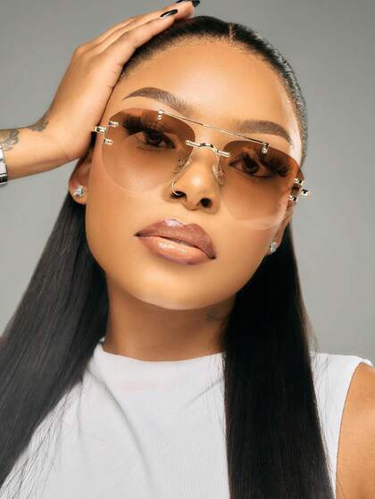 1pc Metal Double Beam Glasses Toad Glasses Frameless Personalized Fashion Glasses Versatile Elegant Casual Women's Glasses Suitable For Daily Wear Street Photography Vacation Travel Summer Beach Accessories Women's Accessories Back To School Wear Festivals/Birthdays/Girlfriend Gifts