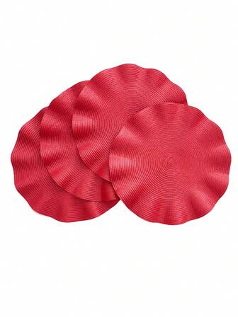 1/4/6/12 piezas Manteles individuales redondos tejidos de encaje ondulado de color gris claro, estilo campestre americano, unicolor, decoración de mesa de cocina y comedor, posavasos antideslizantes para uso diario, fiestas, reuniones familiares, fiestas de Navidad, bodas, todo el año