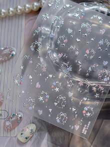 1片5D金属美甲贴纸，精致简约，甜美梦幻装饰贴纸，高端星空美甲配件，自粘式DIY美甲贴纸，美甲产品及配件，美甲工具，适合女孩和女士，适合家庭美甲沙龙。美甲用品 美甲贴纸 - 彩色 - 查看 3