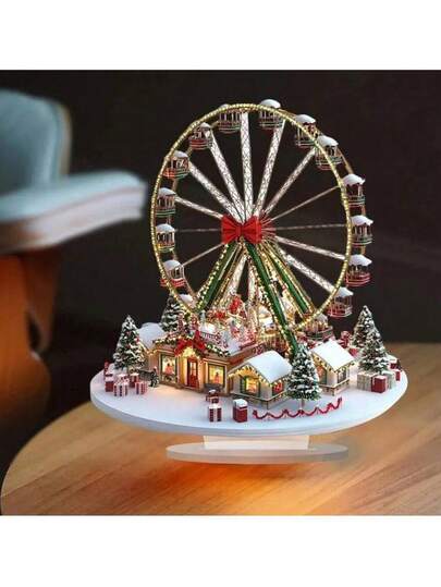 1 Pc Bohemian Style Acrylic Christmas Village Ferris Wheel Table Decor, British Theme Architecture Decor, Versatile Bohemian Style Plaque, Suitable For Home, Office, Indoor, Outdoor, Cafe And Dessert Shop Holiday Decor, No Electricity Required, Tabletop Decor, DIY Gift Decor,Christmas, Christmas Style Design, Holiday Packaging, Packaging, Christmas Decoration, Holiday Decor